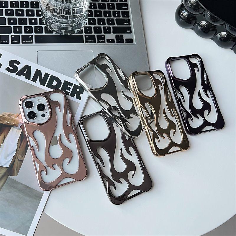 New 3D Flame pattern Hollow Slim Phone Case for iPhone 17 16 15 14 13 12 11 Pro Max 16E 15 14 16 Plus 17 Air Shockproof Cover