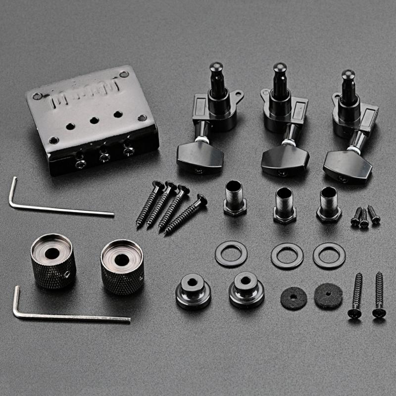Practical 3 Strings Guitar Bridge Set Guitar Saddle Bridge with Screw Control Knob Wrench Guitar Replacement Accessories