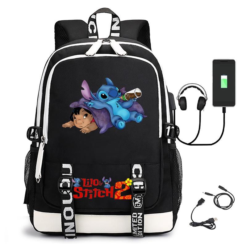 Large Capacity Backpack Printed Student USB School Bag