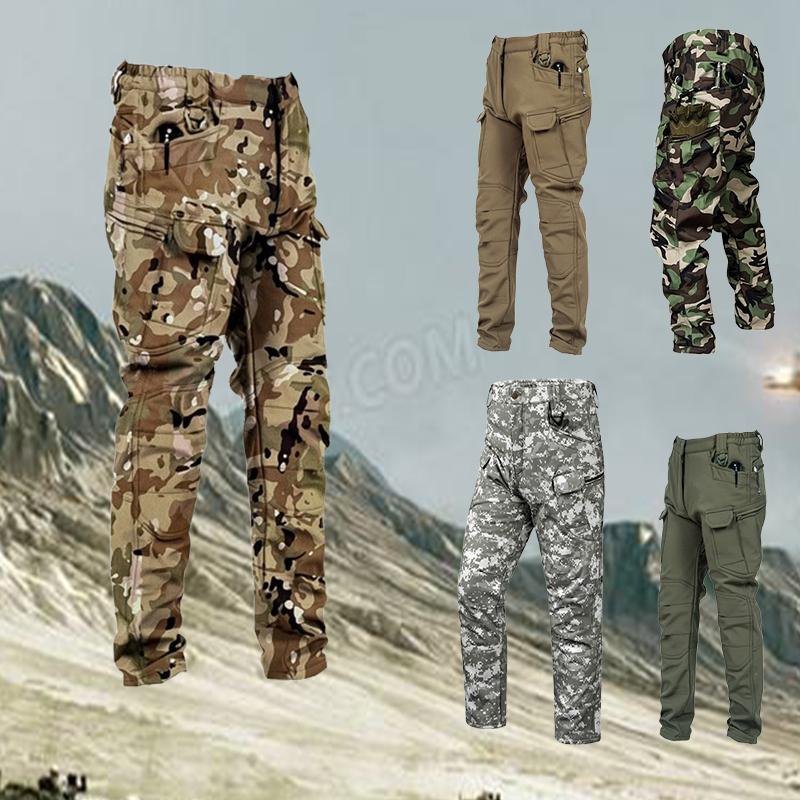 Taktické plyšové kalhoty Pánské X7 Soft Shell Fleece Větruodolné Voděodolné Camo Combat Teplé kalhoty Treking Cargo Kalhoty s velkou kapsou odolné proti opotřebení