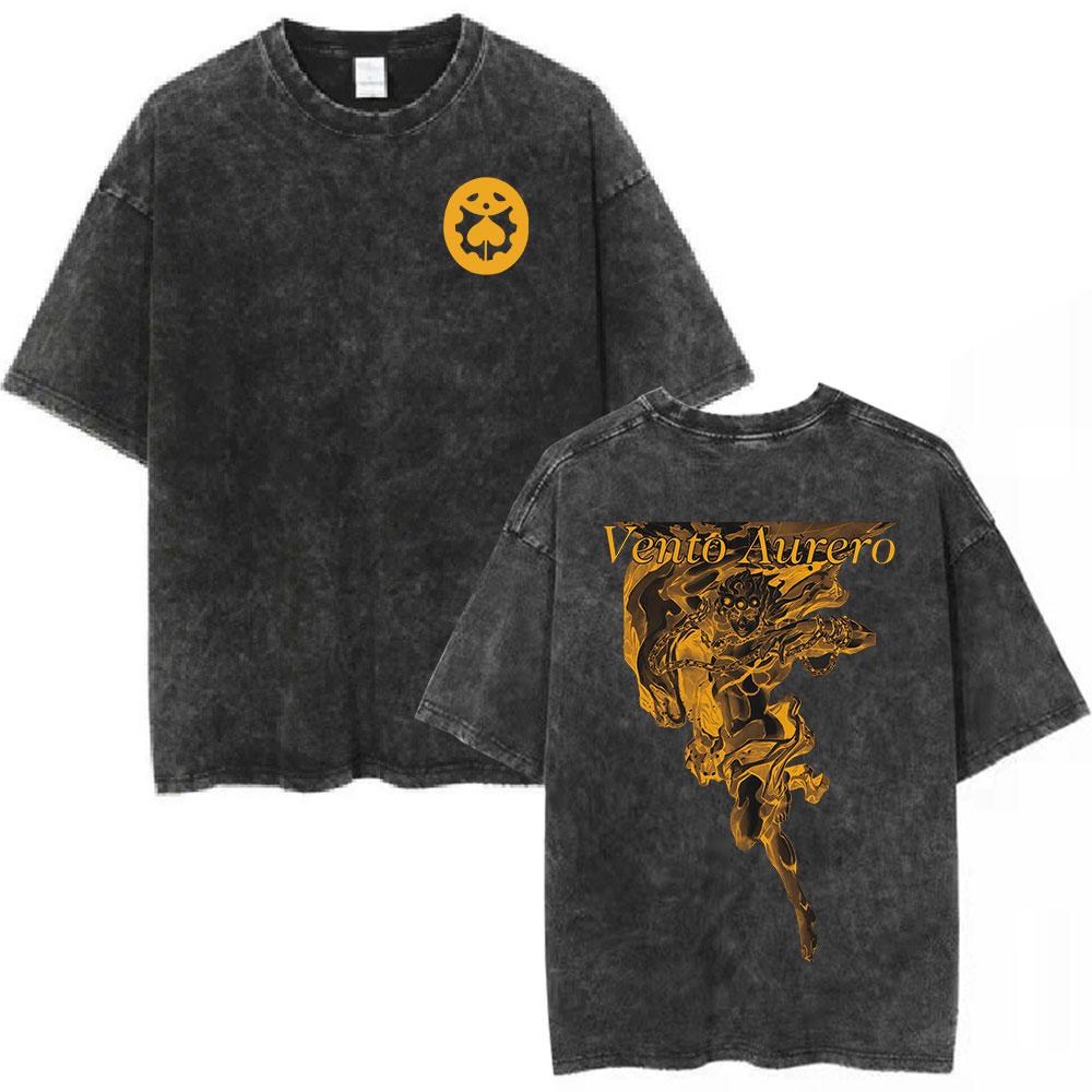 Anime Washed Vintage T Shirts Jojo Bizarre Adventure Tshirt Manga Giorno Giovanna Streetwear Men Women Casual Oversized T Shirt