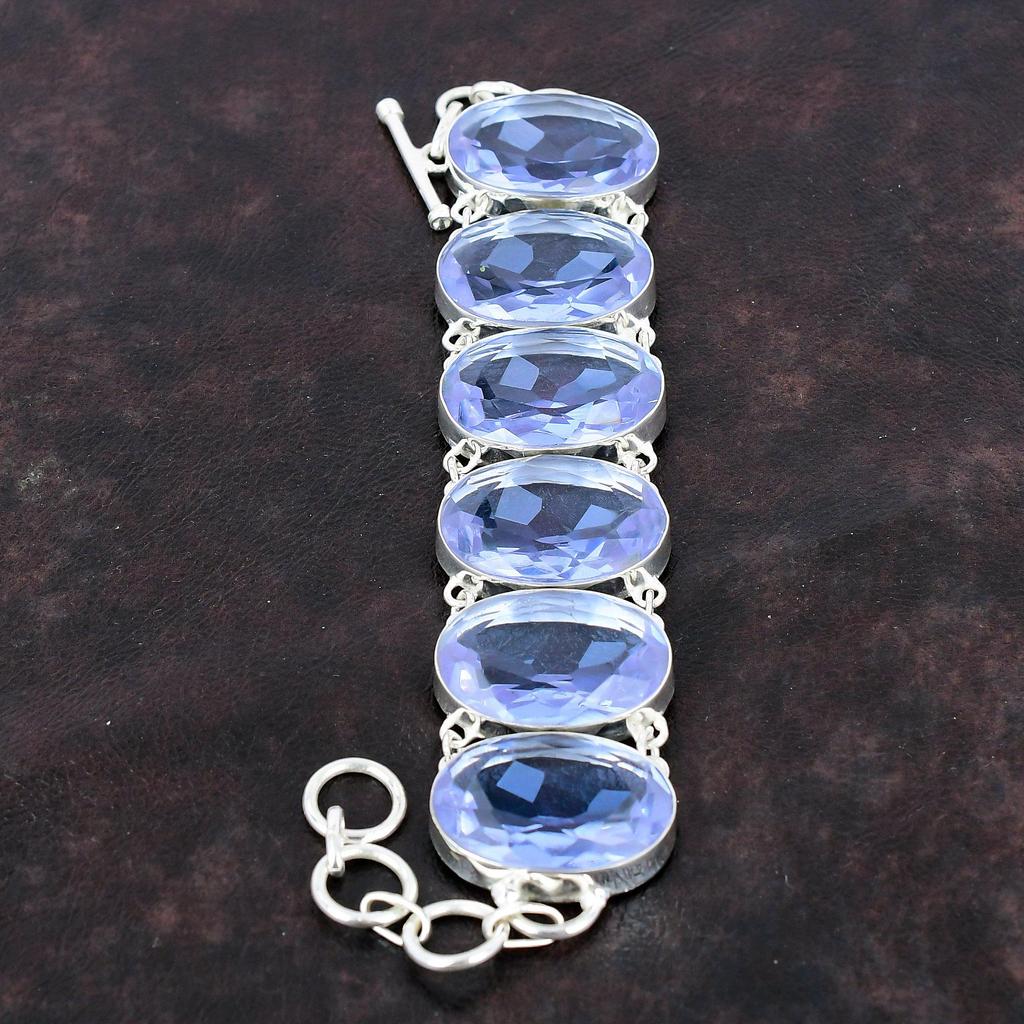 Facettiertes Tansanit Quarz Armband Echtes Edelstein Armband 925 Sterling Silber Armband Verstellbares Kettenarmband Handgefertigter Schmuck Als Geschenk