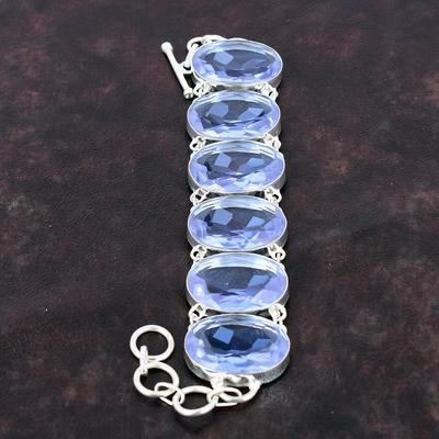 Faceted Tanzanite Quartz Bracelet Genuine Gemstone Bracelet 925 Sterling Silver Bracelet Adjustable Chain Bracelet Handmade Jewelry For Gift