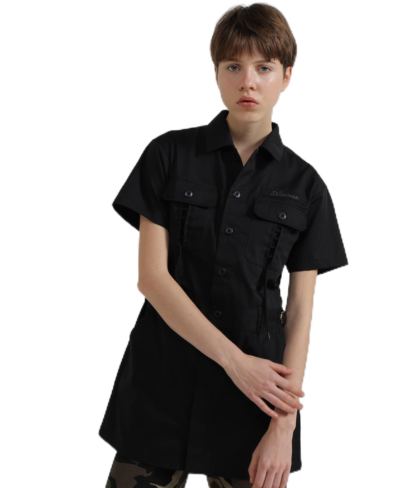 AVIREX SHORT-SLEEVE MILITARY MINI SHIRT DRESS black 783-6123601
