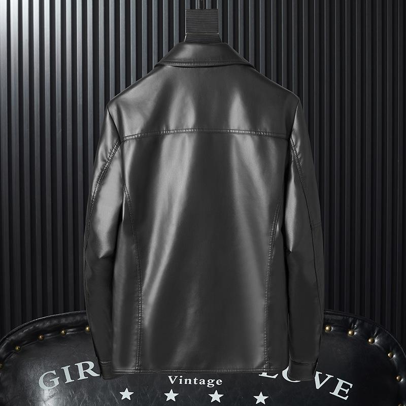 New Leather Jacket Men's Korean Style Trendy Lapel Flying Motorcycle Men's PU Leather Jacket Multi-pocket Jacket