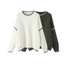 Kaslead New Women clothes Western Style Fashion Loose Contrast Color Pullover Long sleeve Sweater