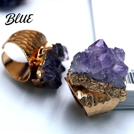Retro Verstellbarer Offener Band Natürlicher Amethyst Fingerring Schmuckzubehör