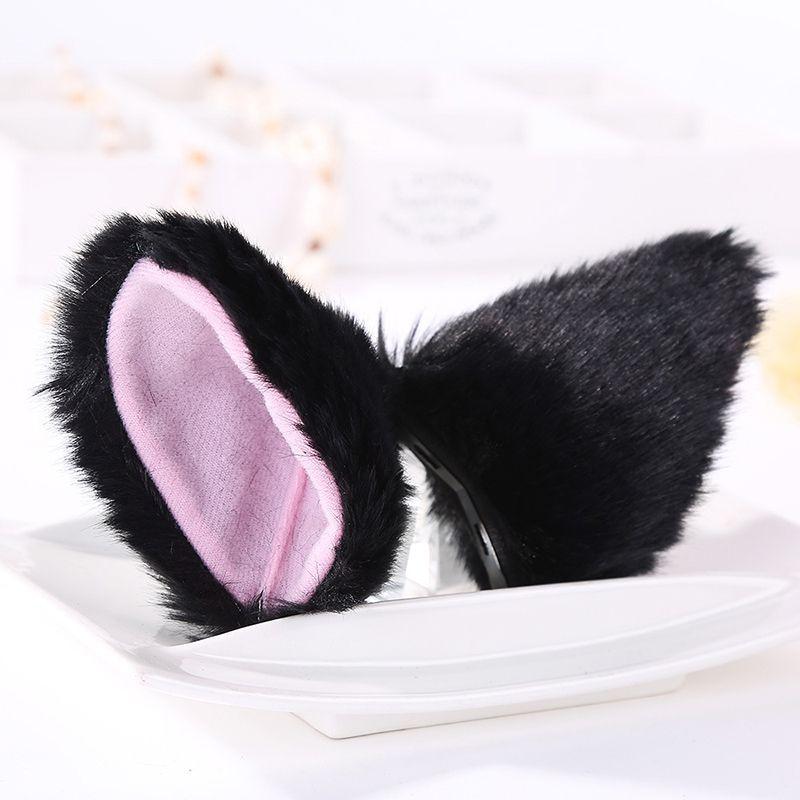 Luxurious Faux Fur Cat Fox Long Fur Ears Costume Hair Clip For Halloween Cosplay Parties