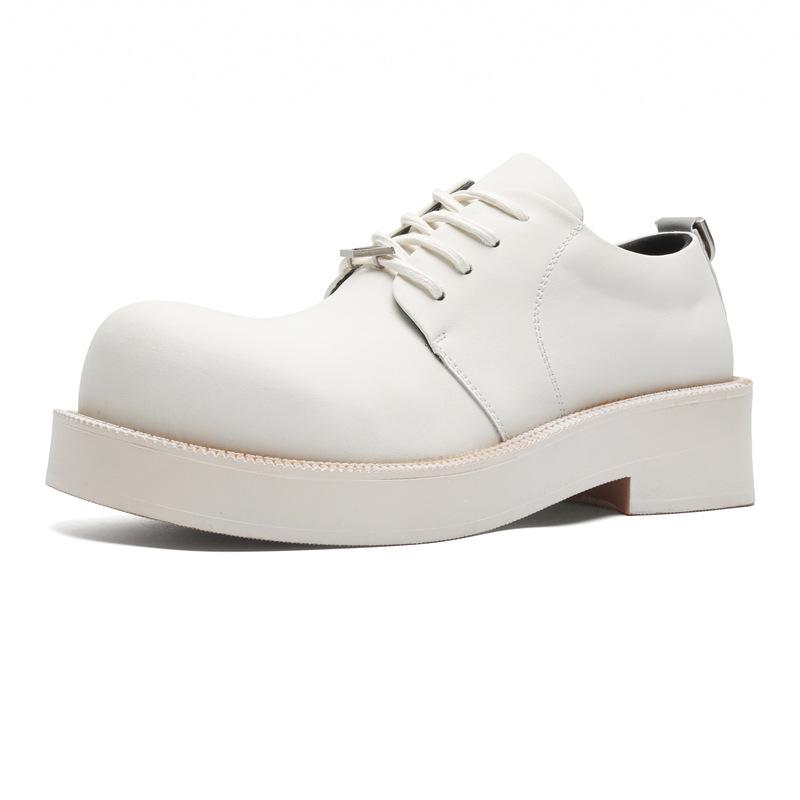 Summer white leather shoes men's leisure niche Internet celebrity tide thick sole heightening round head derby shoes 24225-J
