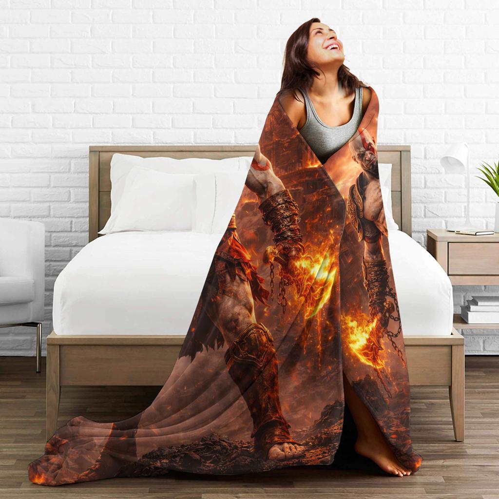 God Of War Games Kratos Cartoon  Blanket  Warm Soft Pattern Plush Throw Blanket For Couch Chair Sofa Bed Bedspread Bed Cover