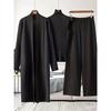 Womens Oversized Knit Set: Open Front Cardigan Turtleneck Top Wide Leg Pants Casual Chic Outfit 2025