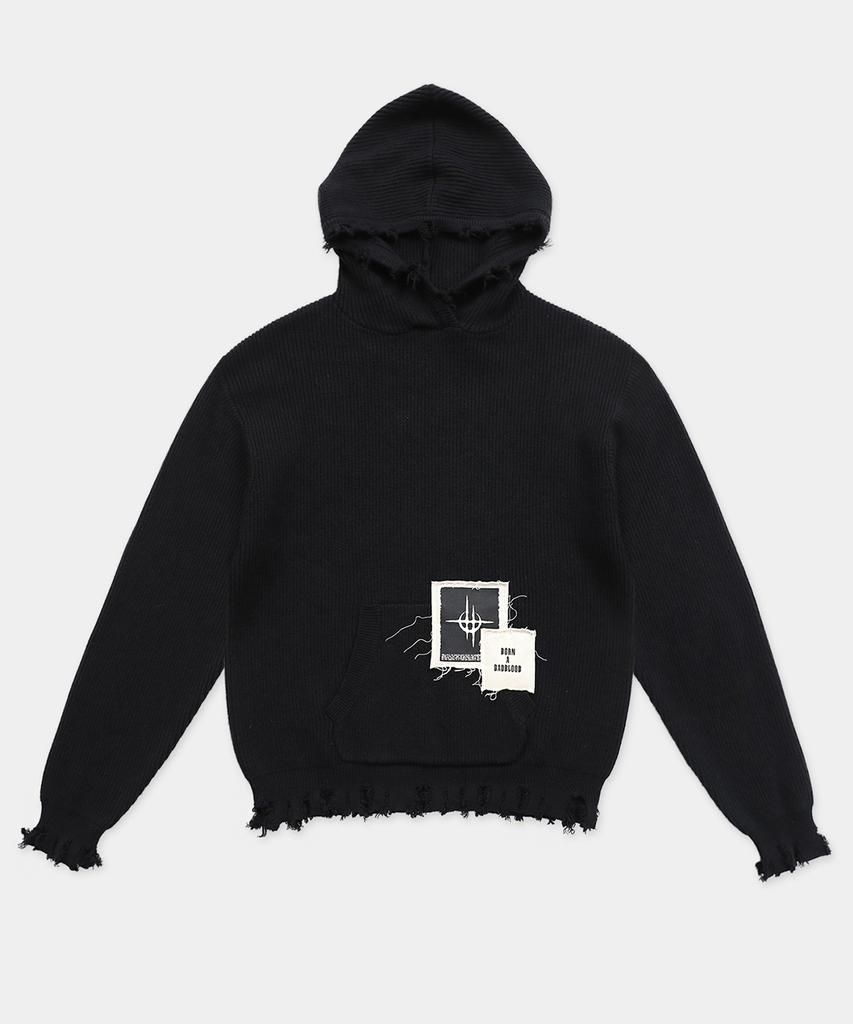BADBLOOD Distressed Hooded Sweater - Black