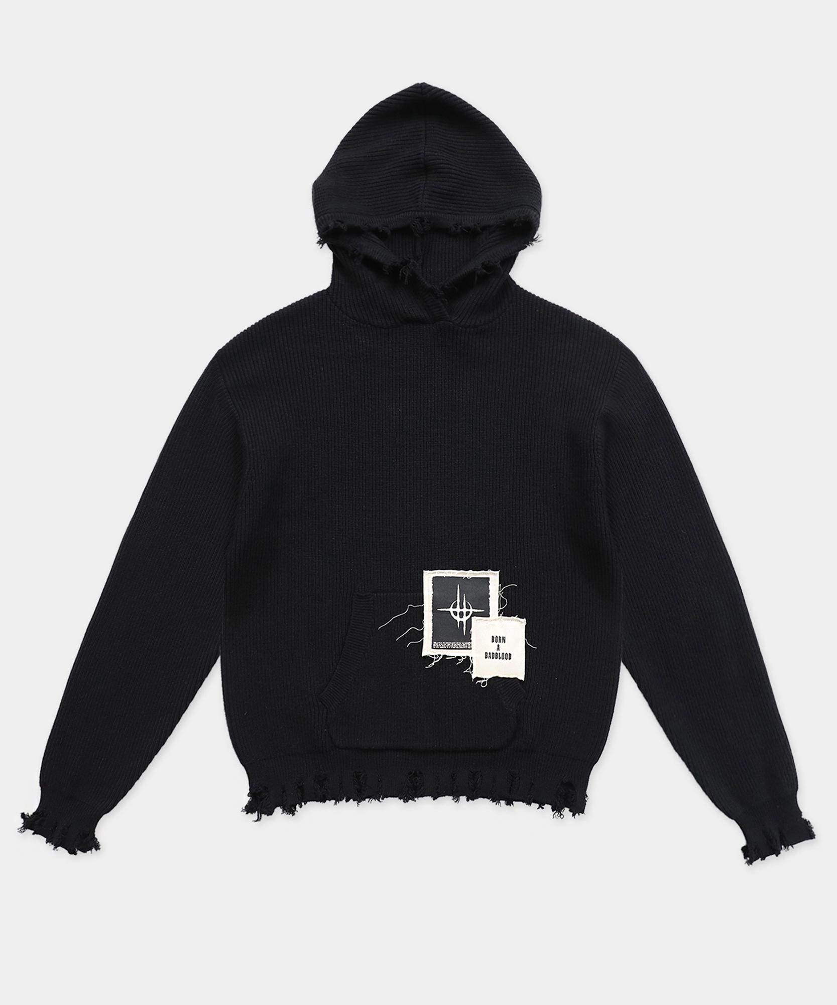 Bad Blood Distressed Hooded Sweater - Black L