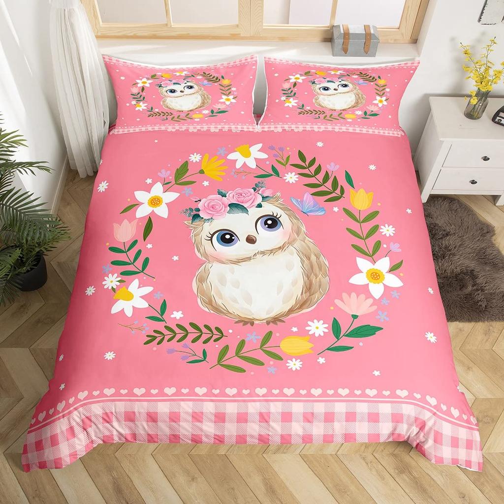 Kawaii Kaninchen Bettbezug Cartoon Tier Bettwäsche Set Geometrie Gitter Kariert Bettdeckenbezug Bunte Blumen Schmetterling Bettset