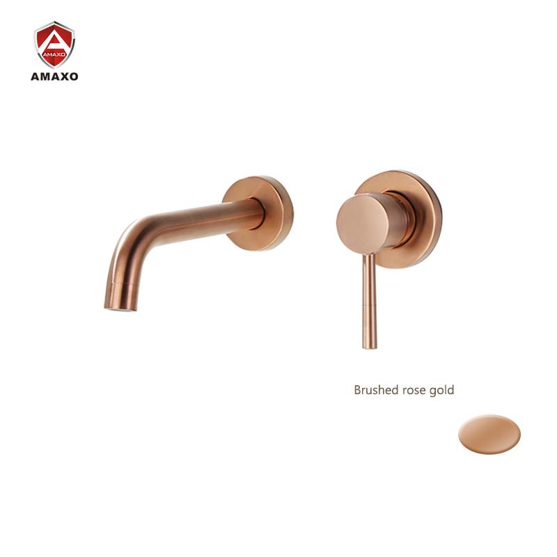 Brushed Rose Gold Brass Wall-Mounted Touchless Sensor Metered Faucet Dual Handle Ceramic Cartridge Concealed Basin Faucet (Black,Brass) чёрный