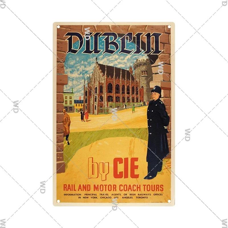 Irland Dublin Stadsvy Vintage Retro Metallplåt Skylt Dekorativ Tallrik för Hem Klubb Vägg Gåva