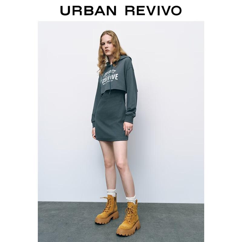 

UR 2025 Autumn Women s Casual Letter Hooded Drawstring Dress XS