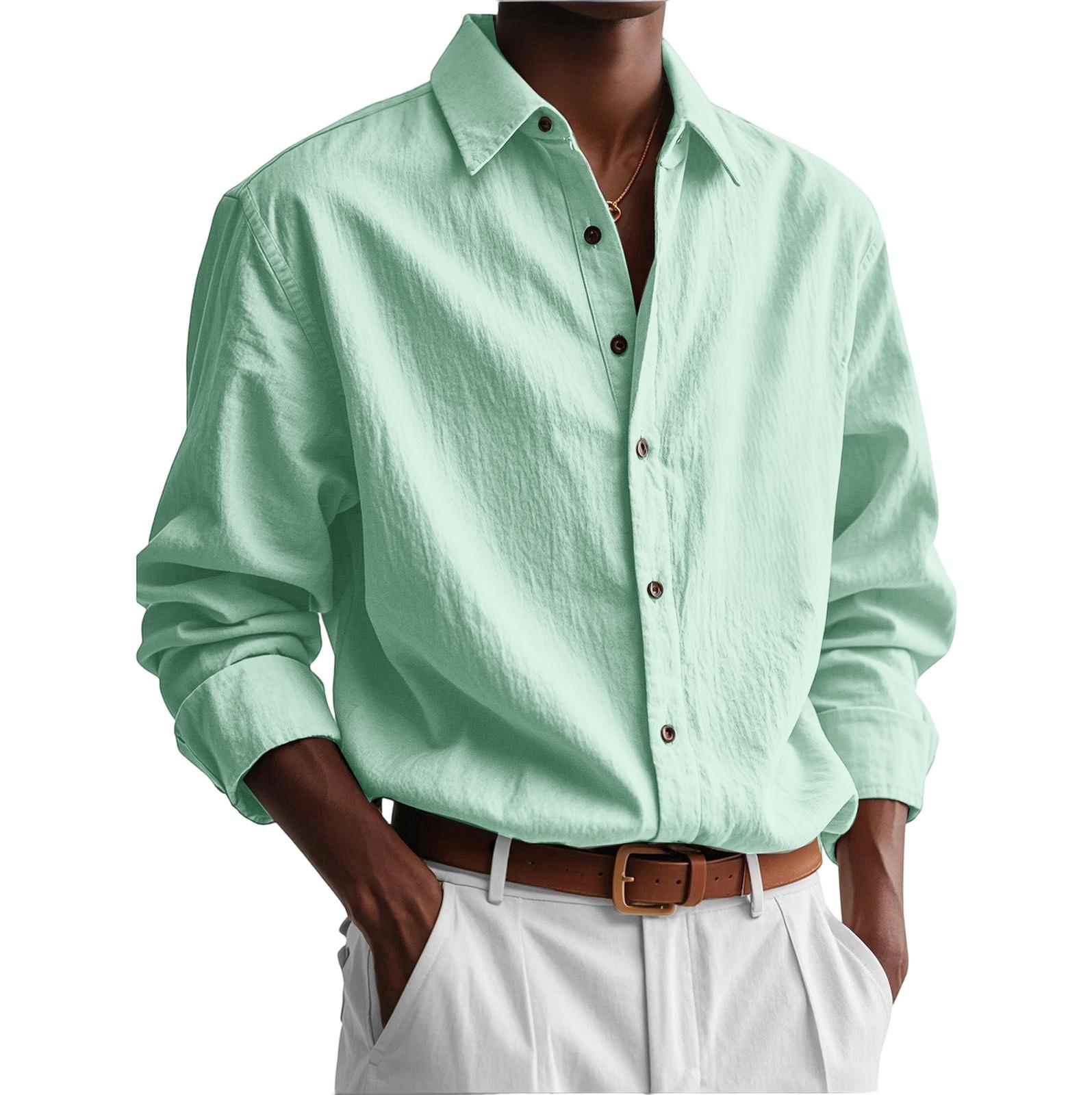 

Men s Casual And Fashionable Long-sleeved Lapel Button-down Shirt XL