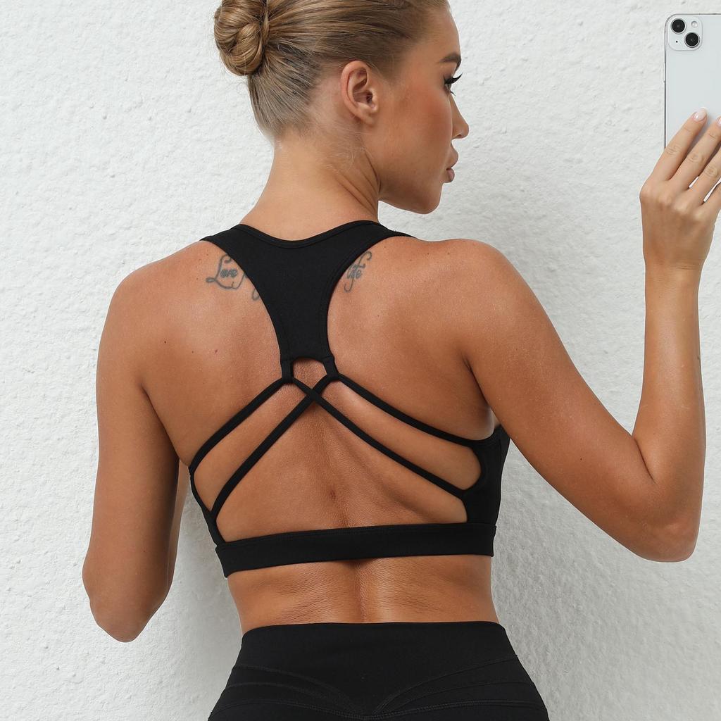 Herbst Nude-Feel Stoßfester Sport-BH: Schnelltrocknend, Schönes Rückendesign für Fitness und Yoga.