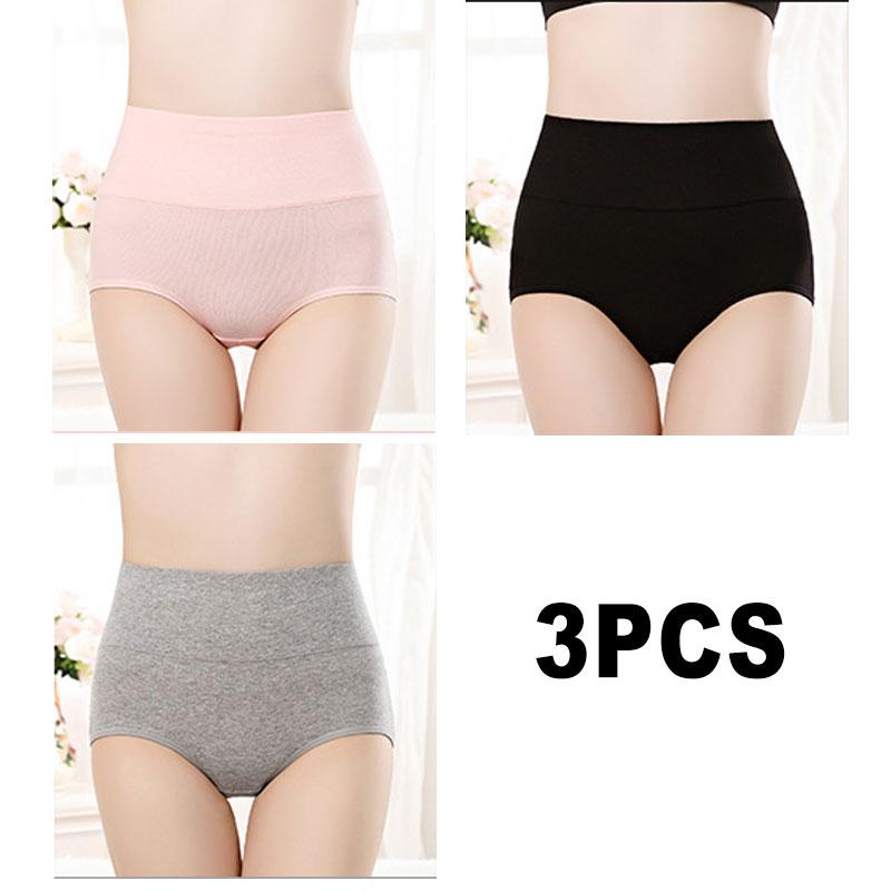 3PCS/Set Women's High Waist Cotton Panties Briefs Soft Breathable Comfy Underwear Plus Size M-3XL