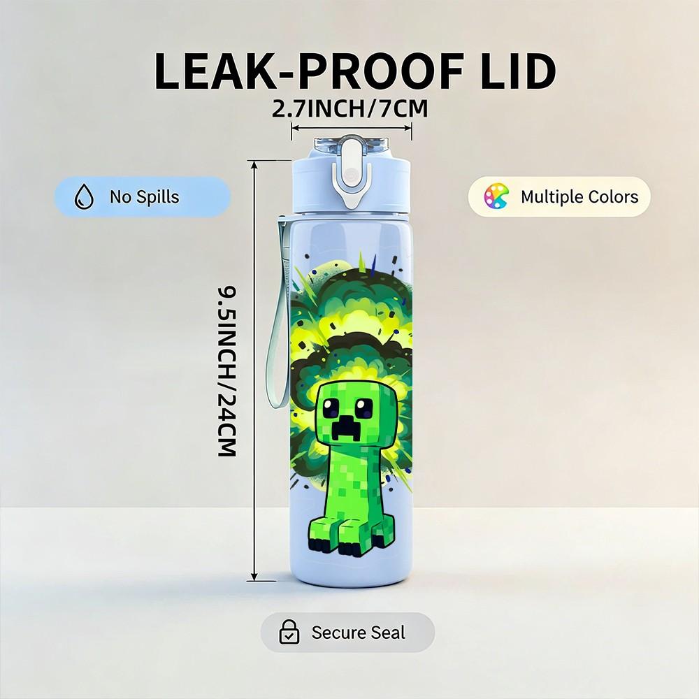 1PC Green Slime Monster Splash Cartoon 750ml Color Plastic Sports Water Bottle Leakproof Flip Straw Lid Suitable for Sports Office Home Use