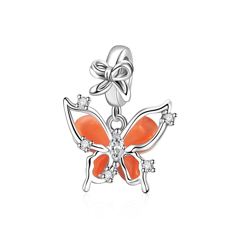 New Copper Fluorescent Purple Butterfly Flower Key Leaf Charm Bead Diy Pendant Fit For Original Diy Bracelet Women'S Jewelry