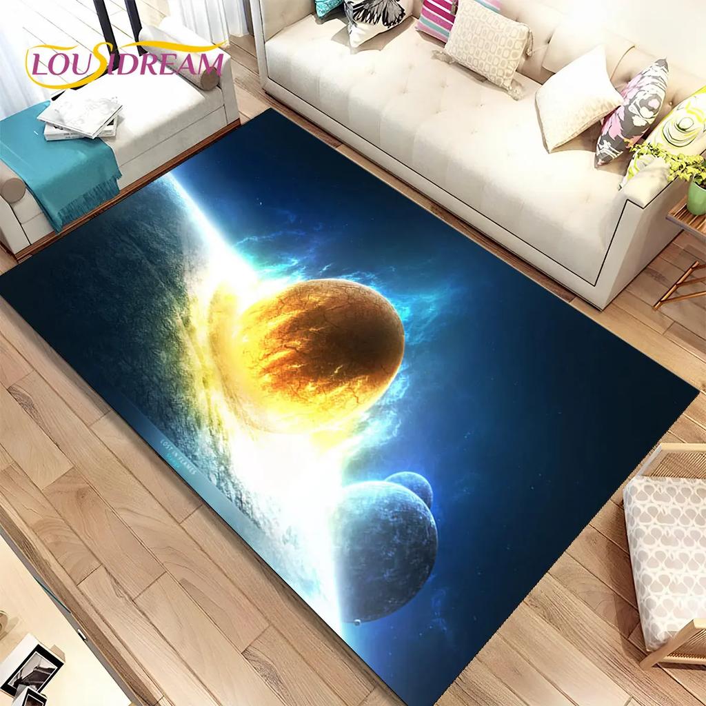 3D Space Fixed Stars Galaxy Earth Area Rug,Carpet Rug for Home Living Room Bedroom Sofa Doormat Decor,Kids Non-slip Floor Mat HD