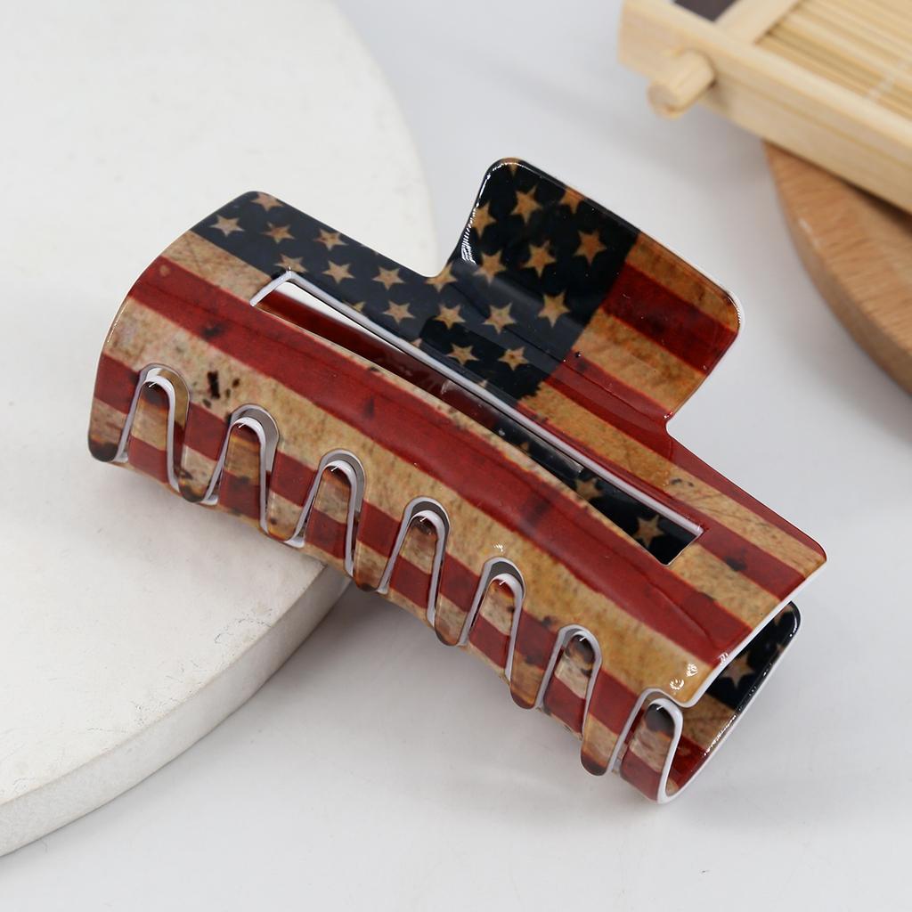 8cm 1pc American Flag Printed Hair Clip Women's Personalized Back of Head Hair Claw Square Holiday Party Hair Accessory