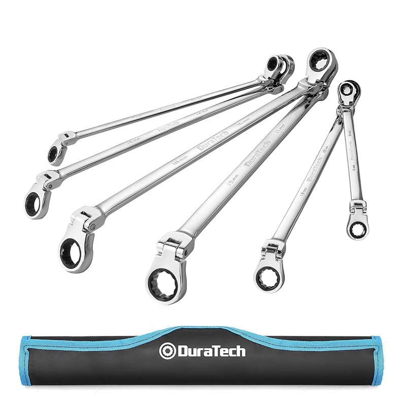 DURATECH Ratchet Wrench, Flex Ratchet Wrench, Long Type, 8-19mm, 72 Gears, Double-Ended Swing Head, CR-V Steel, Mirror Finish, Storage Bag Included,
