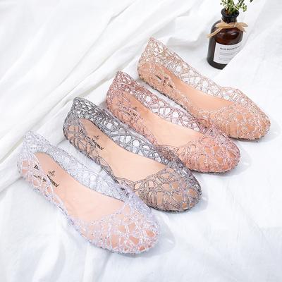 Pantofole estive da donna Scarpe di gelatina scintillanti Lucide Baotou Scarpe alte elastiche Mocassini Zapatos Mujer Scarpe basse casual Ballerine