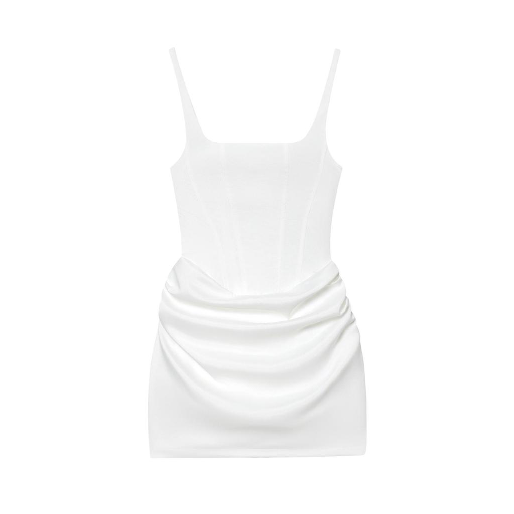 New Women's French Sexy Sleeveless Square Neck Lace-up Bodycon Midi Dress