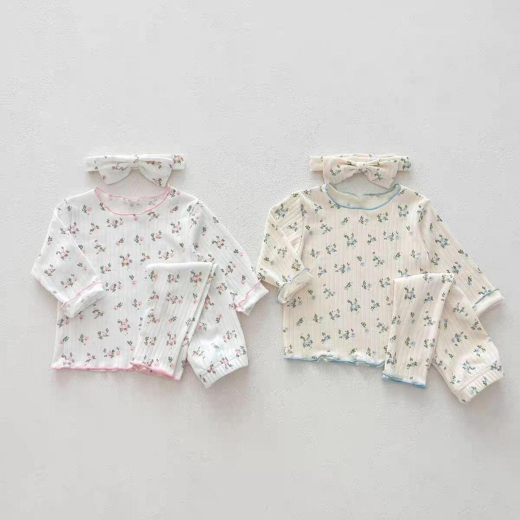 Autumn Baby Girls' Floral Pajama Set: Stylish Long-Sleeve Top & Pants, Casual Two-Piece Homewear