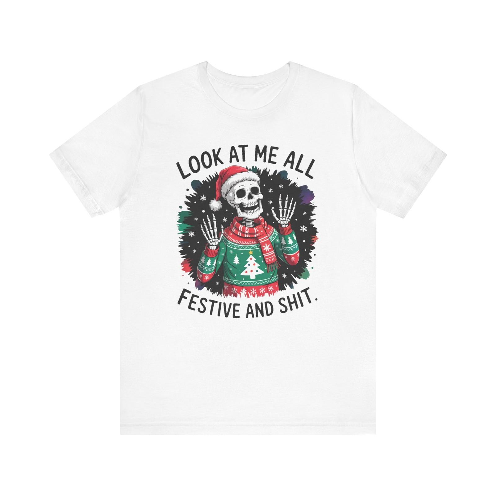 Christmas Skull Tee Holiday Shirt Skeleton Graphic Season T-Shirt Fun Xmas Gift S