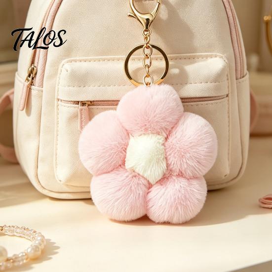 Women Bag Charm Plush Flower Keychain for Handbags, Five-petal Charm, Aesthetic Handbag Pendant Fluffy Backpack Hanging Accessory Soft