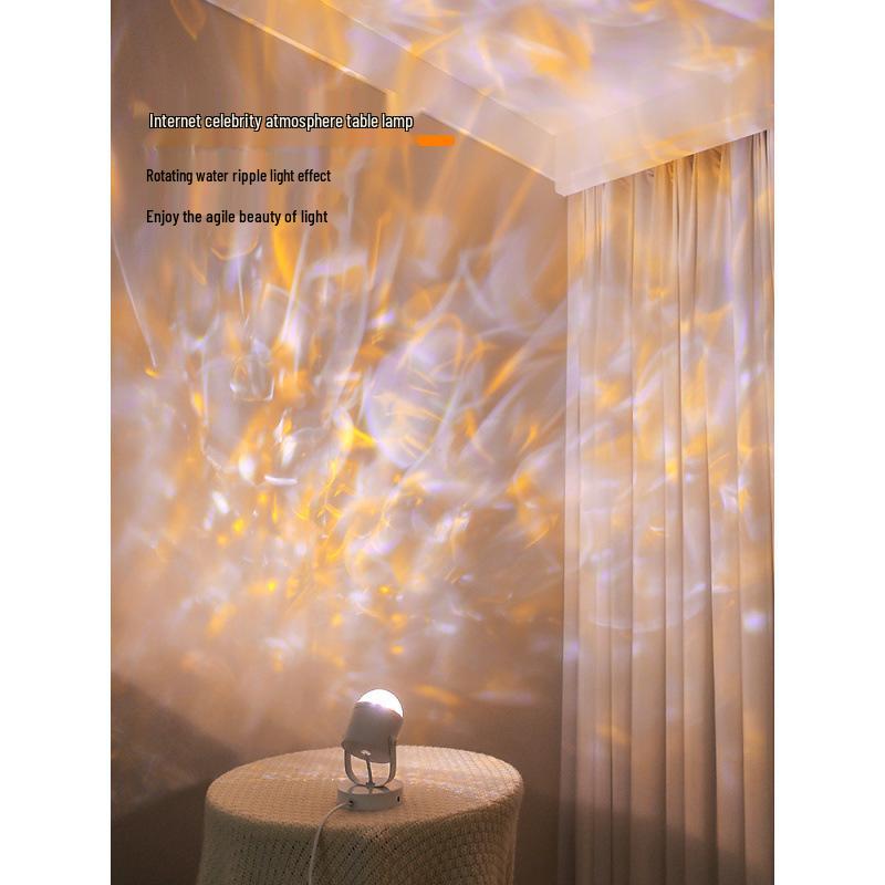 Rotující Stolní Lampa s Vlnkami Vody – Atmosféra Západu Slunce Červená & Noční Světlo