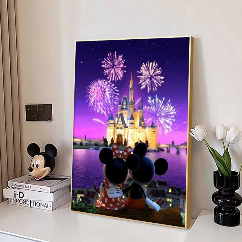 Disney Diamond Painting Mickey and Minnie Castle Fireworks Romantic Freeze-frame Wall Decoration Full Diamond Cross-stitch DIY Gift Home Decoration