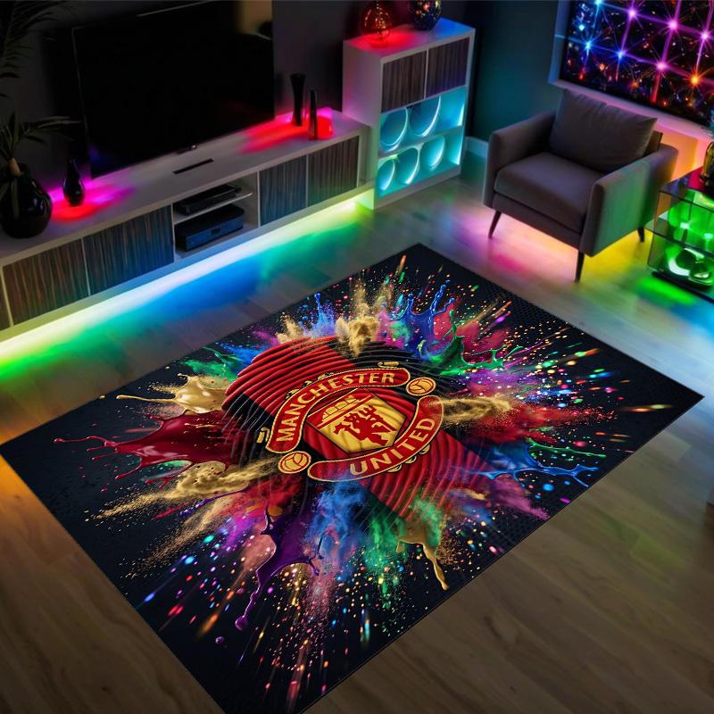 Tappeto in Velluto di Cristallo Design Manchester United Accogliente Non?Tappeto Stampato Antiscivolo per Camera da Letto Soggiorno Ingresso