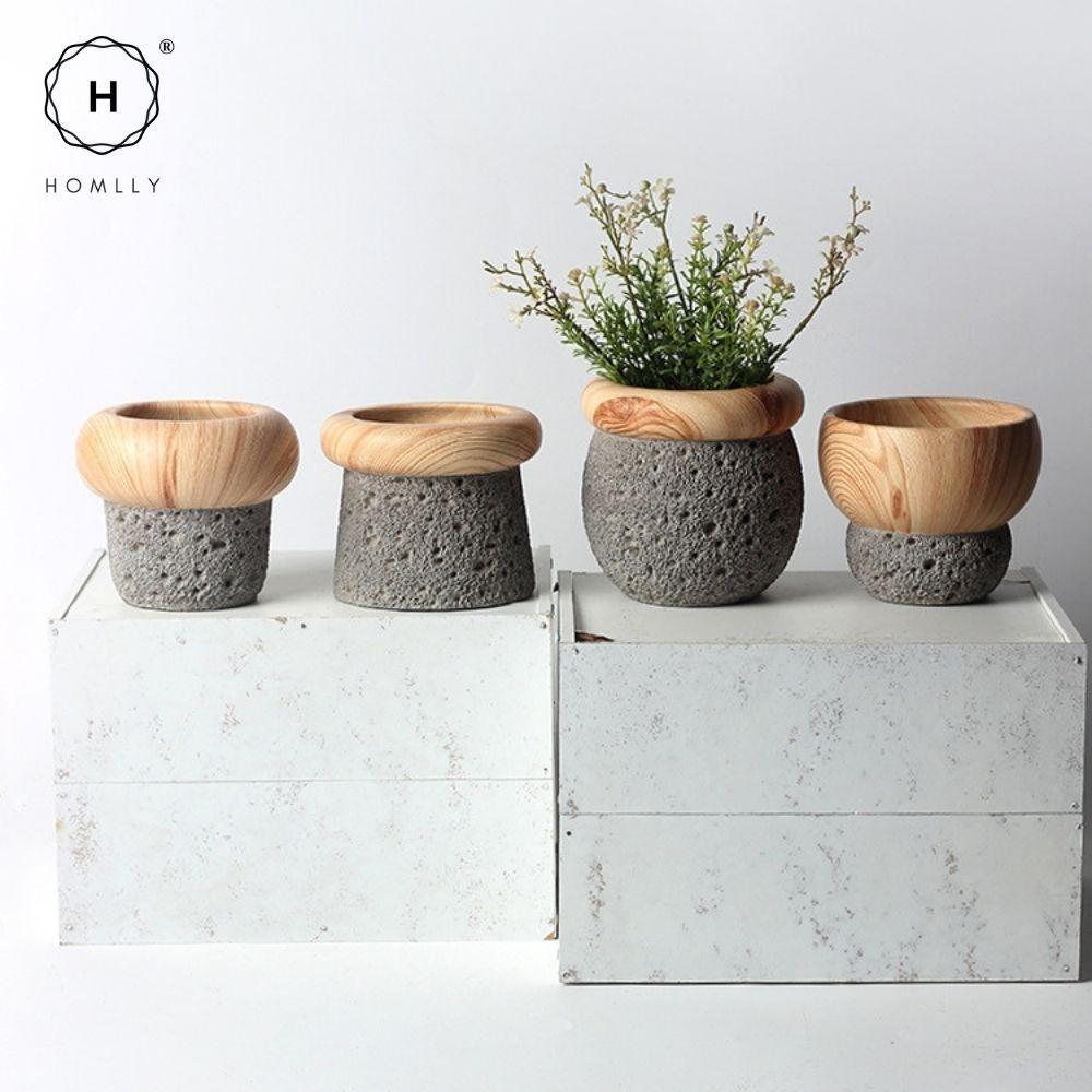 Homlly Nordic Cement Bonsai Green Flower Pot (Different Shapes)  ( X3PCS)