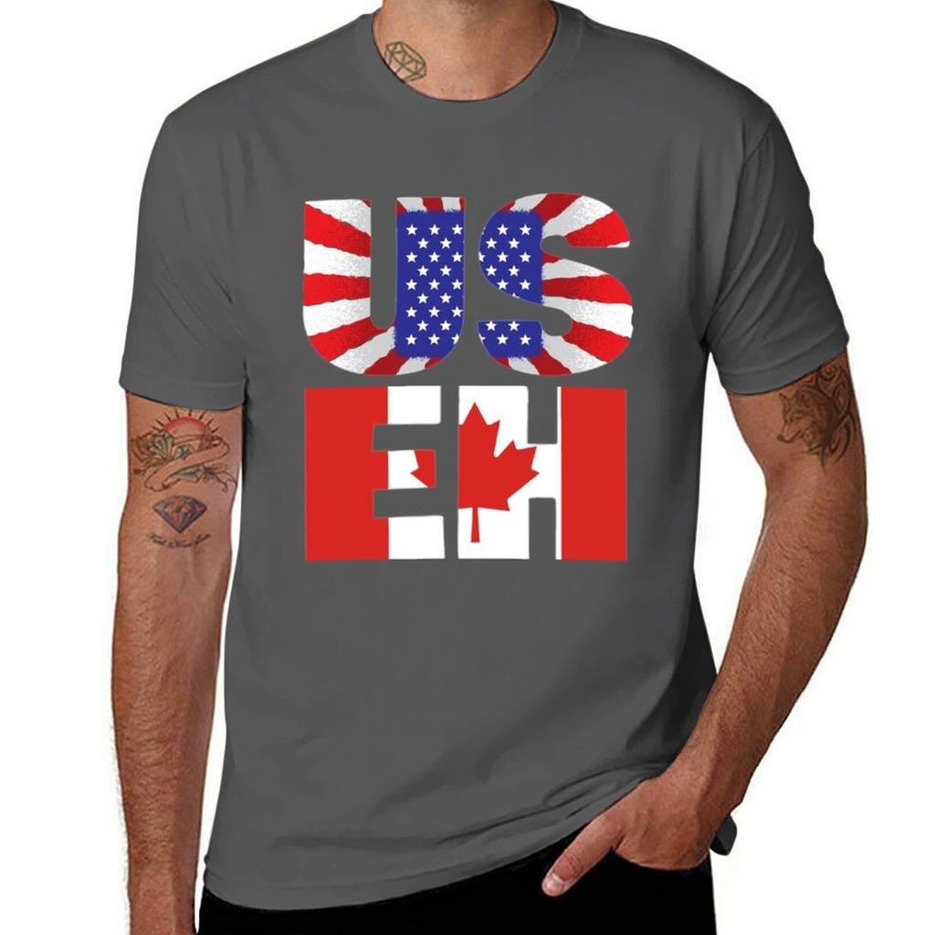 Useh Tshirt Us Eh Shirt American Flag Canadian Flag Tshirt Large Size Loose Casual Tee