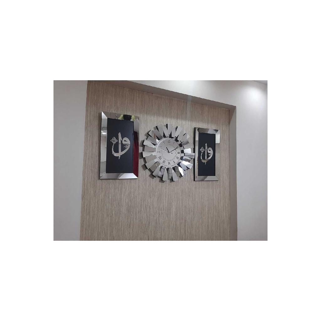 3-teilige Wanduhr mit römischen Ziffern, 3D-Klaviermodell, verspiegeltes Plexiglas, Silber, Elif Vav