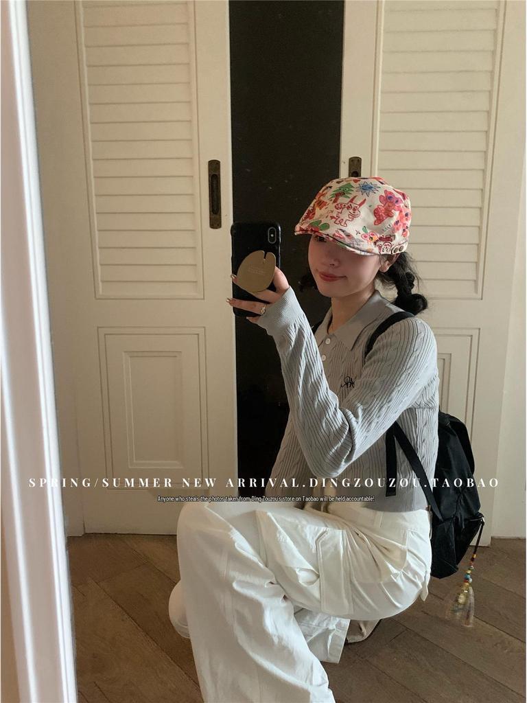 Japanese Graffiti Retro Beret: Cute, Thin, and Versatile Painter Cap for Women - Trendy Spring/Summer Style.