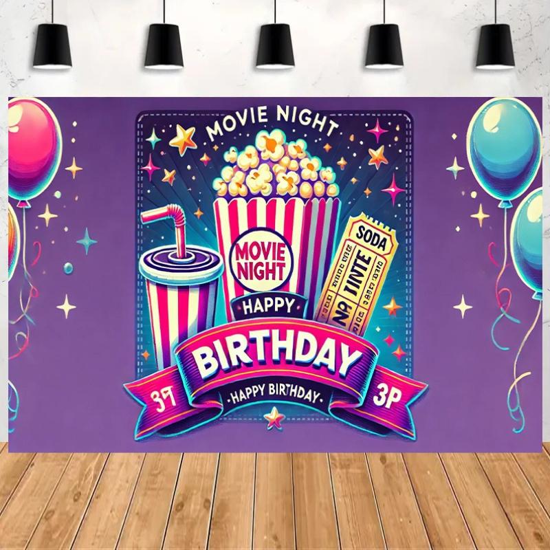 2D flat surface 1-piece polyester background banner for movie night suitable for birthday party decoration