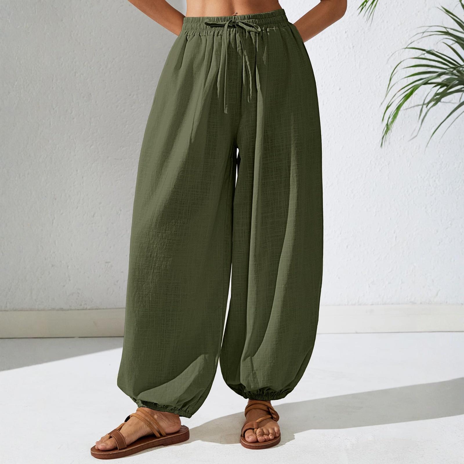 

Women s Casual Fashion -Color Drawstring Loose Straight-Leg Pants XL