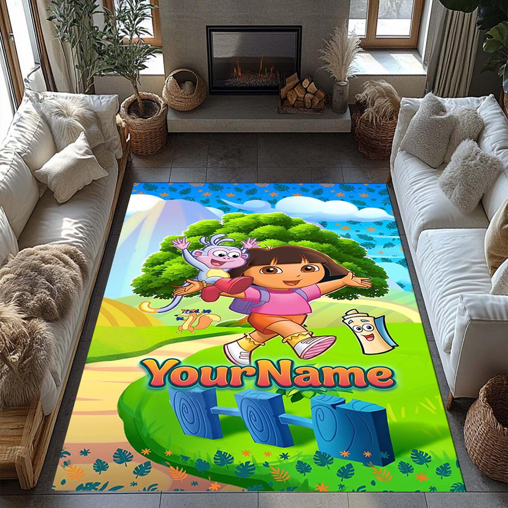 Dora Explorer Personalized Text Area Rug Design for Study room Dining Room Balcony Kitchen Antislip Carpet Anime Office Decor