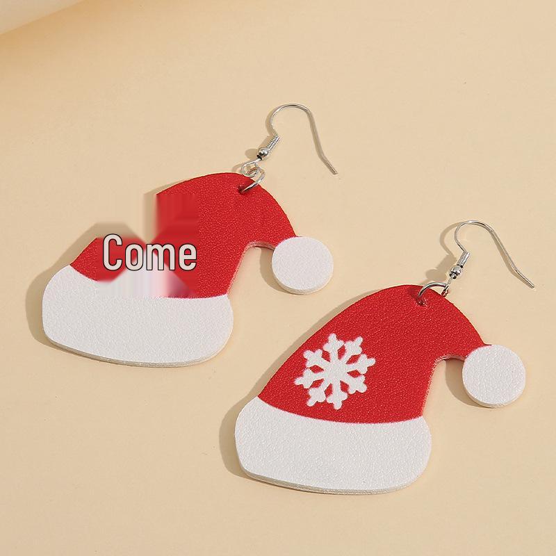 

Europe and America Christmas Stud Earrings with Santa Claus and Snowflake Pattern