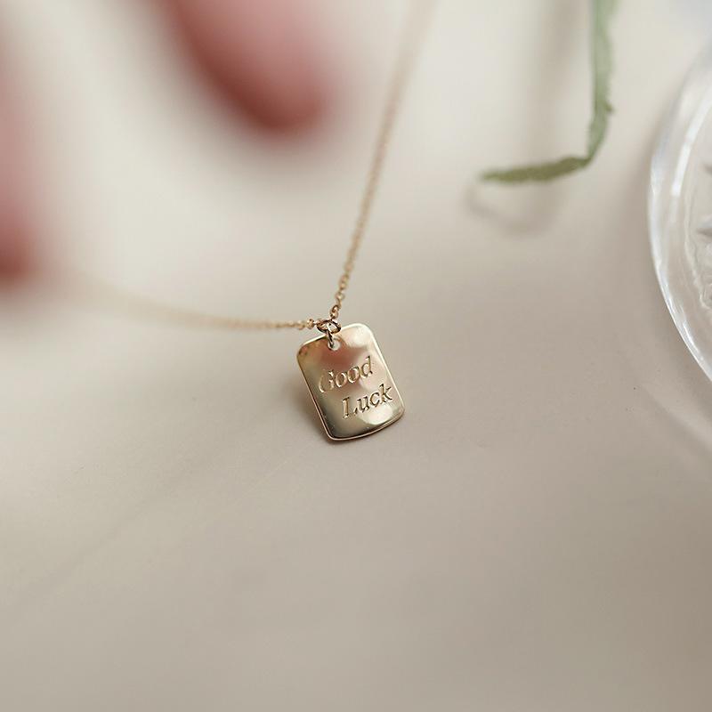 

S925 Sterling Silver Rectangular Tag Good Luck Necklace for Women Fashion Temperament Clavicle Chain Jewelry Gold