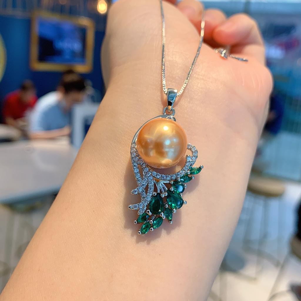 Cross Border Green Treasure Deep Yellow Shell Pearl Pendant Micro Inlaid Simulation Socialite Set Necklace Women