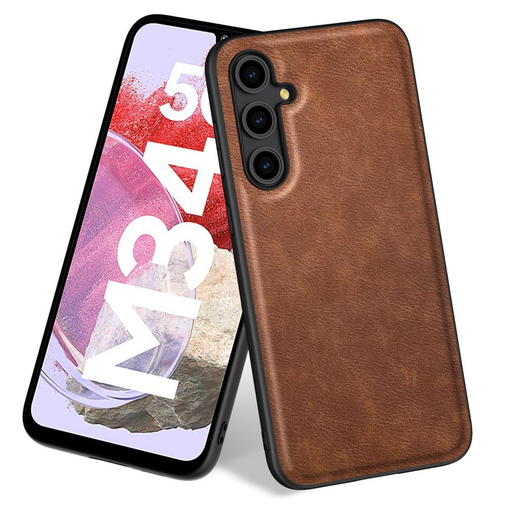 

For Samsung Galaxy M34 5G/F34 5G Case PU Leather +PC+TPU Retro Phone Cover Brown