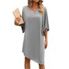 Women's Color Summer Quarter Sleeve Irregular Skirt Casual Loose Mid-Length Dress