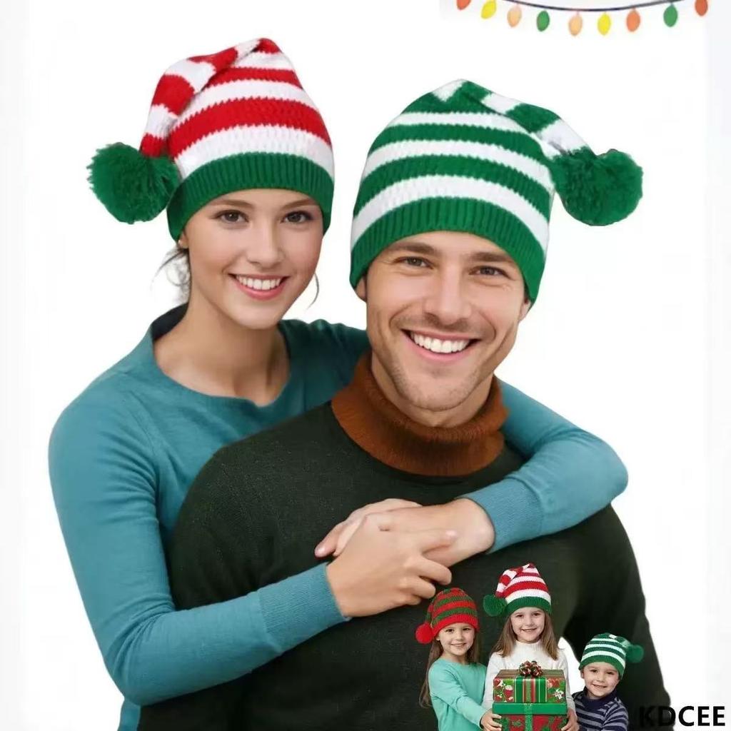 New parent-child red Christmas hat striped hat women's holiday wool hat hot-selling knitted Christmas hat women